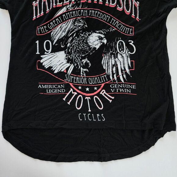 Harley Davidson Black Cold Shoulder T-Shirt Size M - Picture 4 of 7